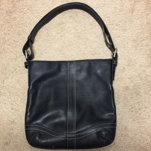 Coach, Black Leather Handbag- short & long handle